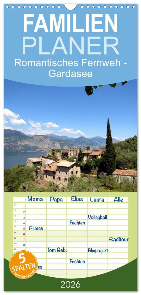 Familienplaner 2026 - Romantisches Fernweh - Gardasee mit 5 Spalten (Wandkalender, 21 cm x 45 cm), CALVENDO Leisure, Home & Garden
