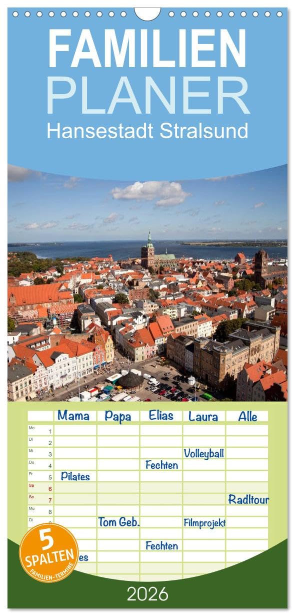 Familienplaner 2026 - Hansestadt Stralsund mit 5 Spalten (Wandkalender, 21 cm x 45 cm), CALVENDO Leisure, Home & Garden
