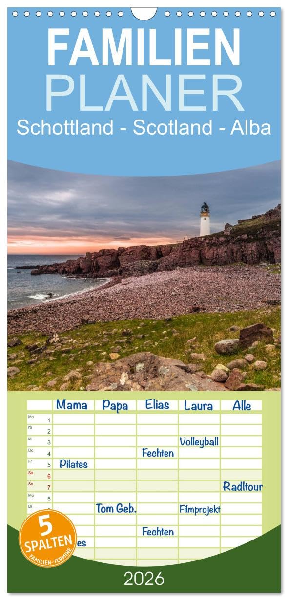 Familienplaner 2026 - Schottland - Scotland - Alba mit 5 Spalten (Wandkalender, 21 cm x 45 cm), CALVENDO Living & Furnishing