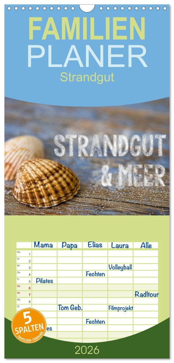 Familienplaner 2026 - Strandgut und Meer mit 5 Spalten (Wandkalender, 21 cm x 45 cm), CALVENDO Living & Furnishing