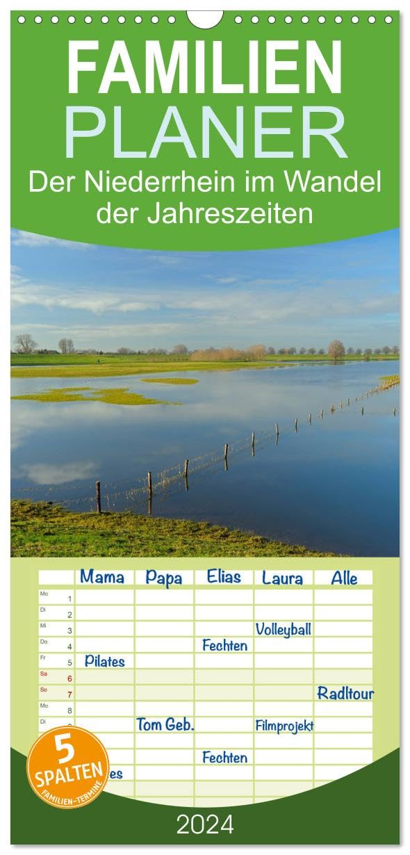 Familienplaner 2026 - Der Niederrhein im Wandel der Jahreszeiten mit 5 Spalten (Wandkalender, 21 cm x 45 cm), CALVENDO Leisure, Home & Garden