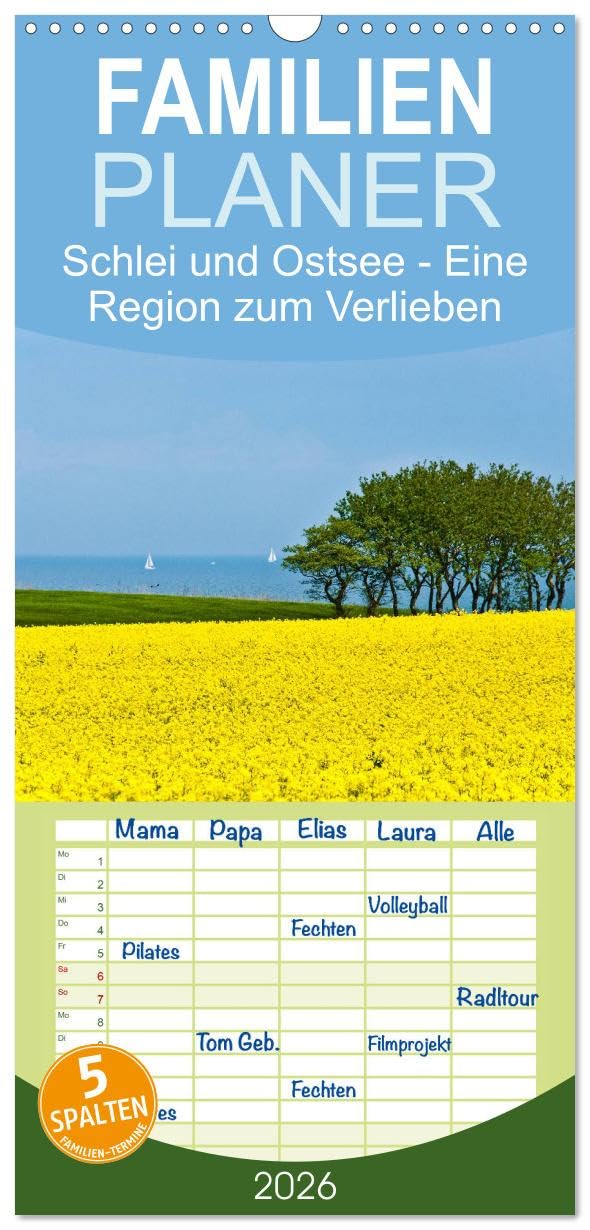 Familienplaner 2026 - Schlei und Ostsee - Eine Region zum Verlieben mit 5 Spalten (Wandkalender, 21 cm x 45 cm), CALVENDO Leisure, Home & Garden