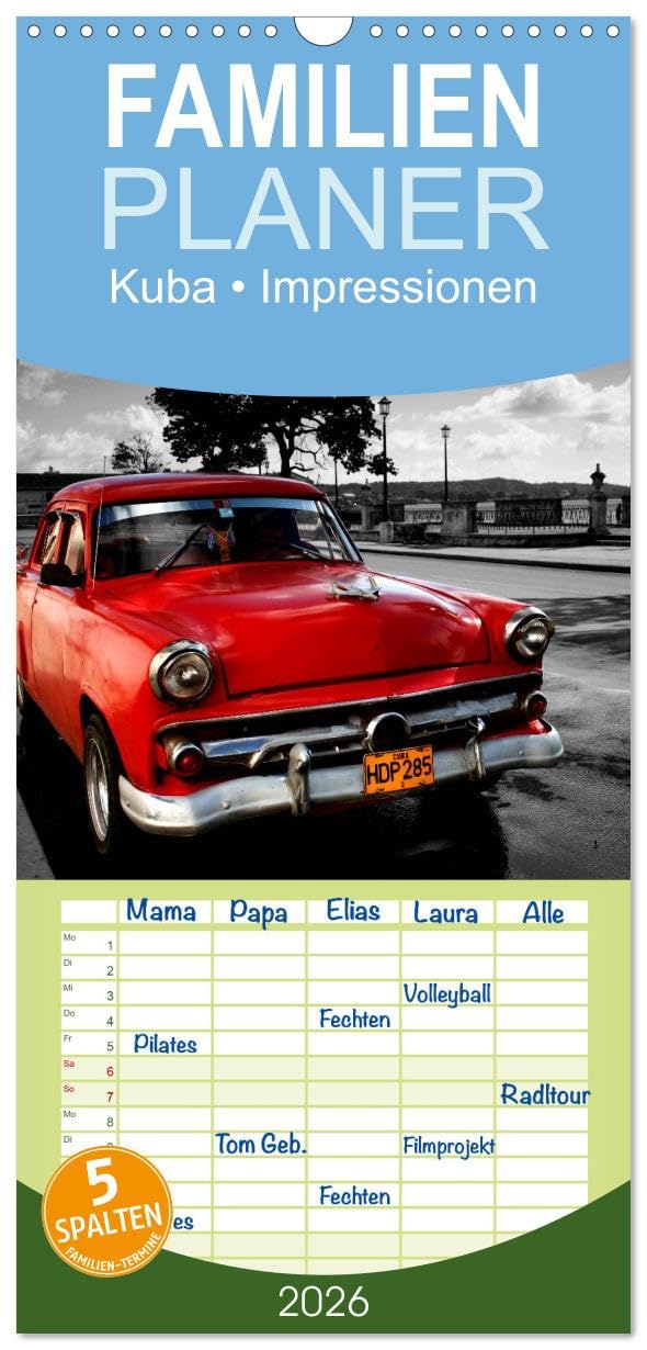 Familienplaner 2026 - Kuba • Impressionen mit 5 Spalten (Wandkalender, 21 cm x 45 cm), CALVENDO Living & Furnishing