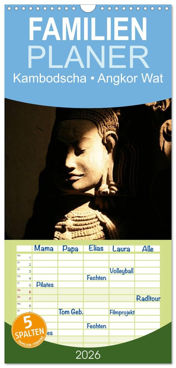 Familienplaner 2026 - Kambodscha • Angkor Wat mit 5 Spalten (Wandkalender, 21 cm x 45 cm), CALVENDO Living & Furnishing