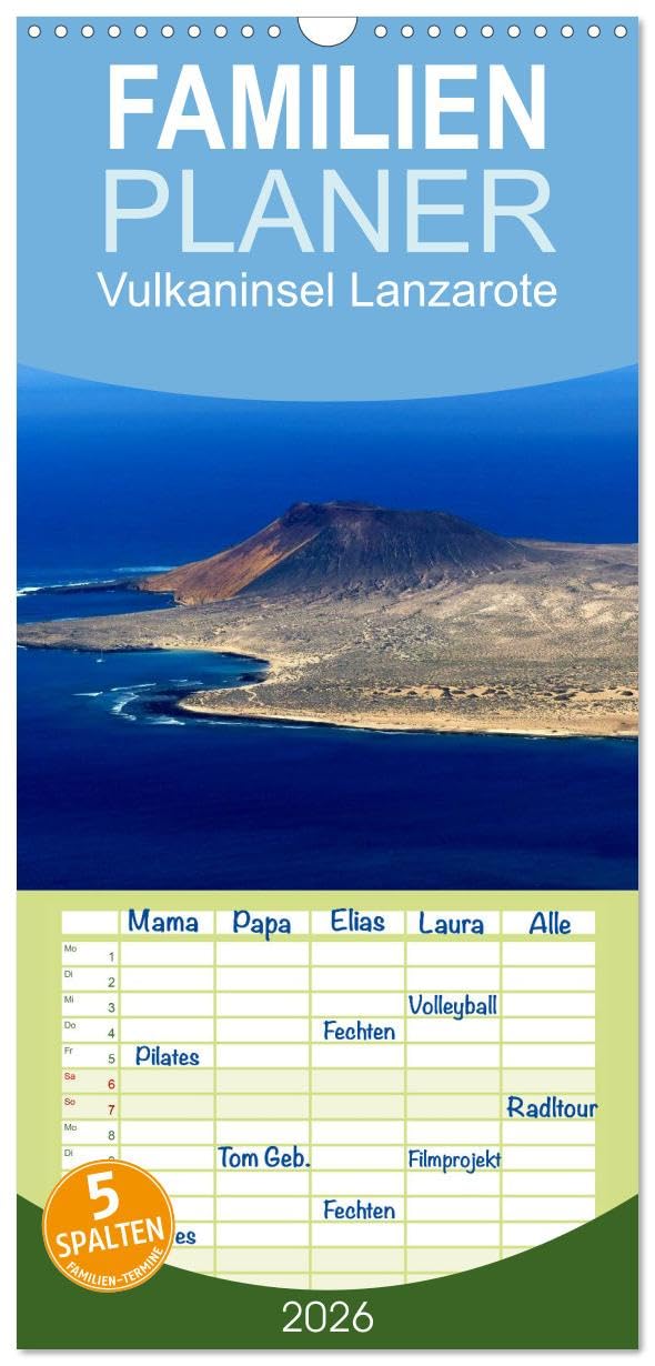 Familienplaner 2026 - Vulkaninsel Lanzarote mit 5 Spalten (Wandkalender, 21 cm x 45 cm), CALVENDO Leisure, Home & Garden