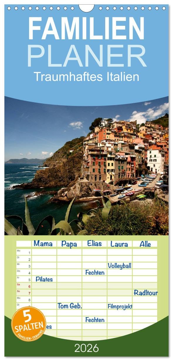 Familienplaner 2026 - Traumhaftes Italien mit 5 Spalten (Wandkalender, 21 cm x 45 cm), CALVENDO Leisure, Home & Garden