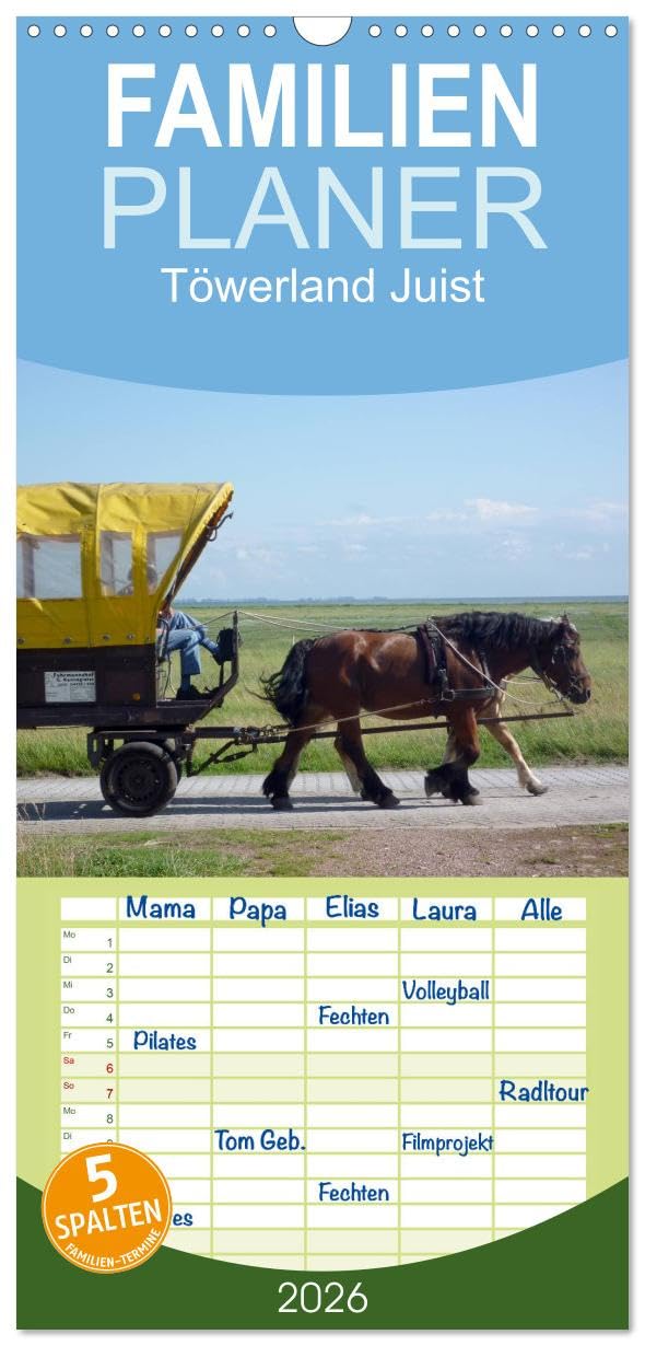 Familienplaner 2026 - Töwerland Juist mit 5 Spalten (Wandkalender, 21 cm x 45 cm), CALVENDO Calendars