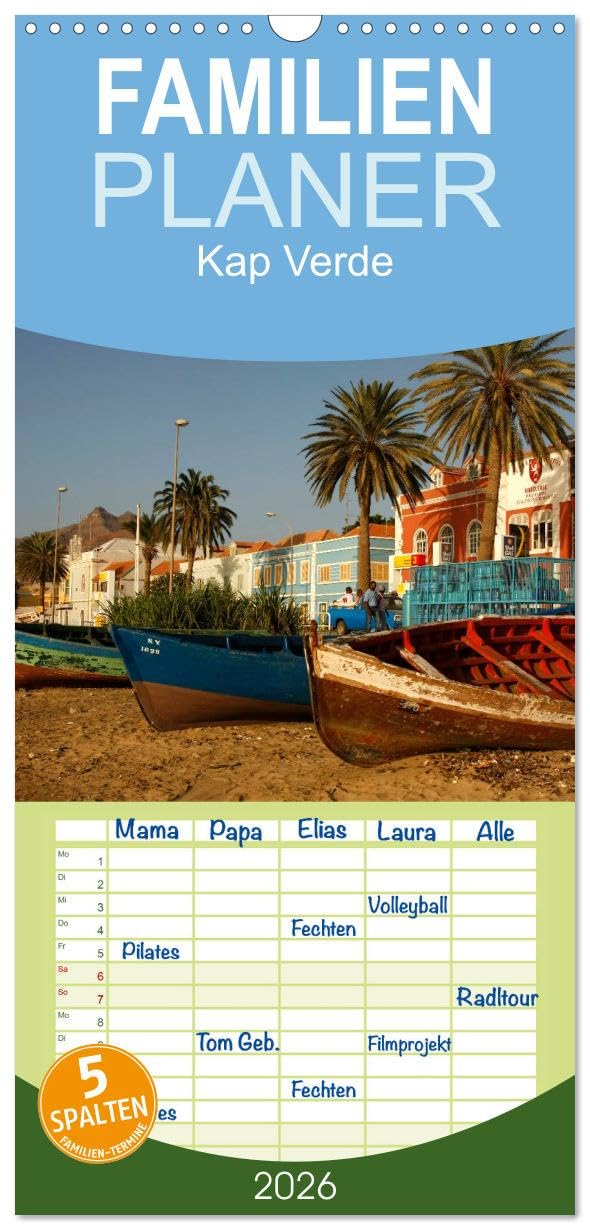 Familienplaner 2026 - Kap Verde mit 5 Spalten (Wandkalender, 21 cm x 45 cm), CALVENDO Leisure, Home & Garden