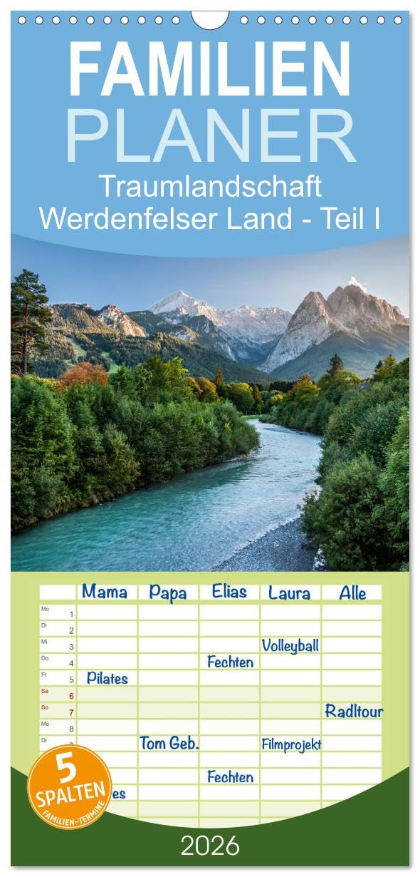 Familienplaner 2026 - Traumlandschaft Werdenfelser Land - Teil I mit 5 Spalten (Wandkalender, 21 cm x 45 cm), CALVENDO Film, Art & Culture