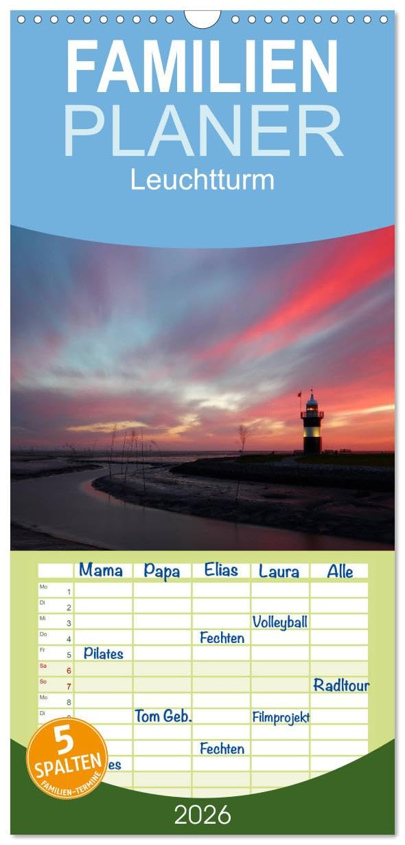 Familienplaner 2026 - Leuchtturm "Kleiner Preuße" mit 5 Spalten (Wandkalender, 21 cm x 45 cm), CALVENDO Leisure, Home & Garden