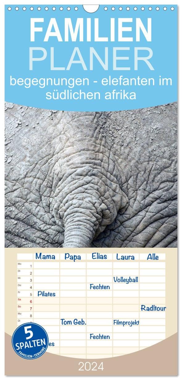 Familienplaner 2026 - begegnungen - elefanten im südlichen afrika mit 5 Spalten (Wandkalender, 21 cm x 45 cm), CALVENDO Natural Sciences