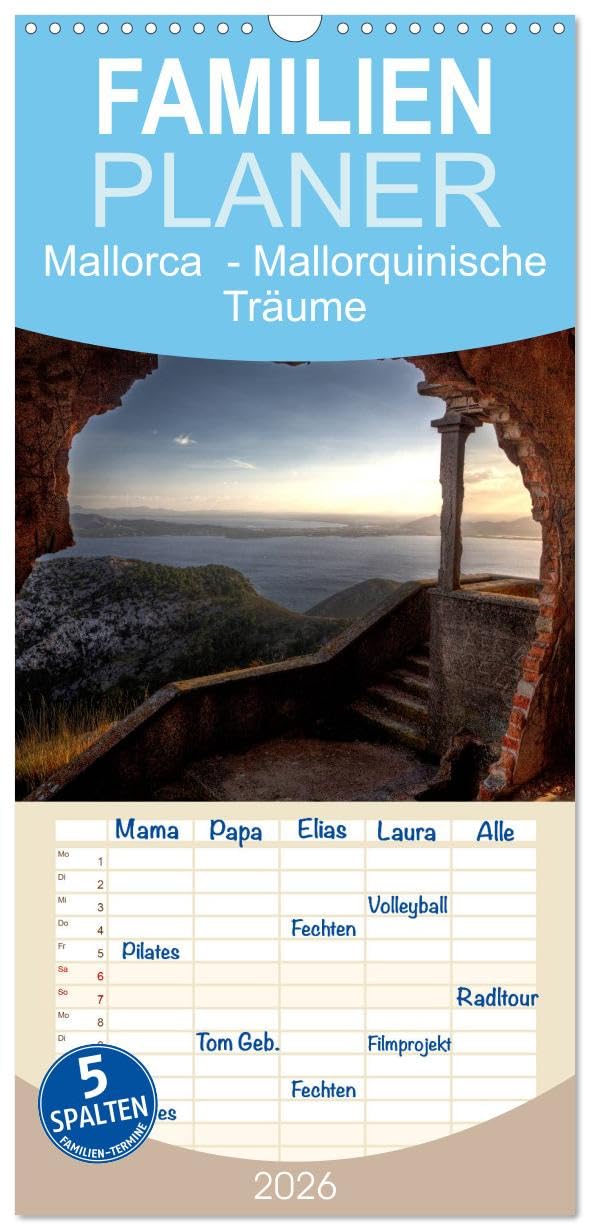 Familienplaner 2026 - Mallorca - Mallorquinische Träume mit 5 Spalten (Wandkalender, 21 cm x 45 cm), CALVENDO Leisure, Home & Garden