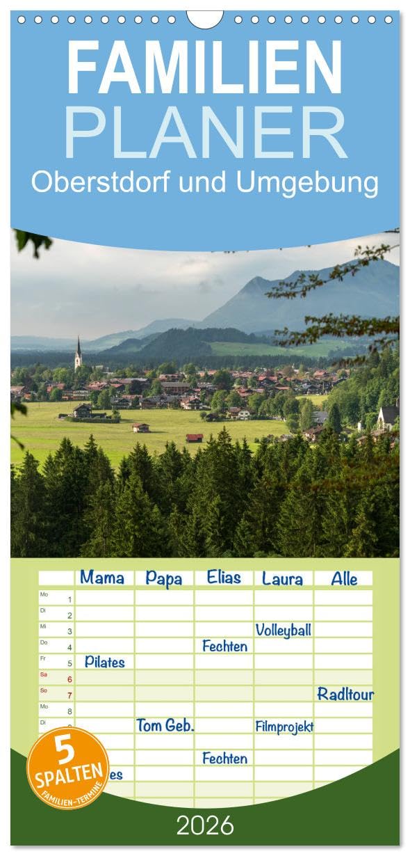 Familienplaner 2026 - Oberstdorf und Umgebung mit 5 Spalten (Wandkalender, 21 cm x 45 cm), CALVENDO Leisure, Home & Garden