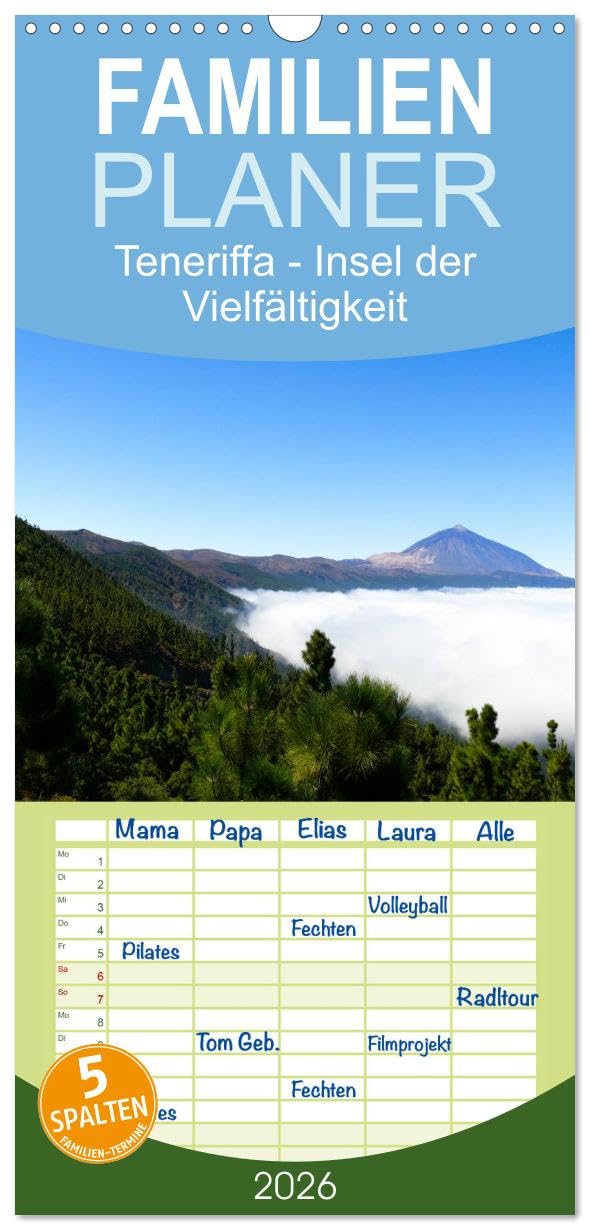 Familienplaner 2026 - Teneriffa - Insel der Vielfältigkeit mit 5 Spalten (Wandkalender, 21 cm x 45 cm), CALVENDO Leisure, Home & Garden