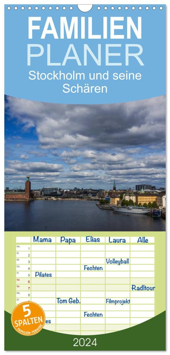 Familienplaner 2026 - Stockholm und seine Schären mit 5 Spalten (Wandkalender, 21 cm x 45 cm), CALVENDO Leisure, Home & Garden