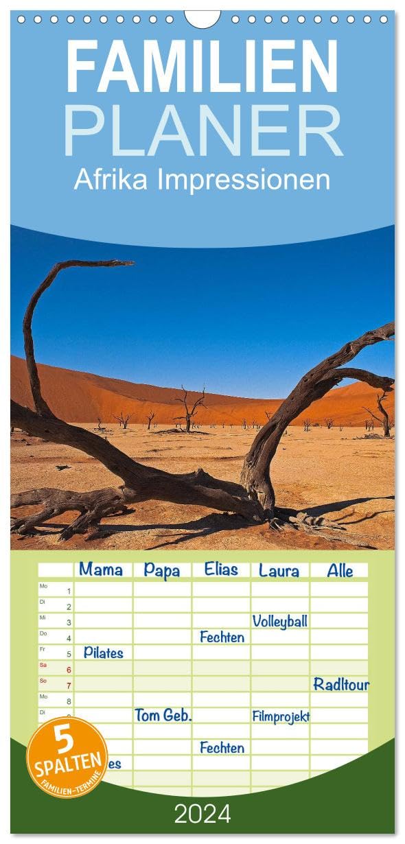 Familienplaner 2026 - Afrika Impressionen. NAMIBIA - SÜDAFRIKA - BOTSWANA mit 5 Spalten (Wandkalender, 21 cm x 45 cm), CALVENDO Natural Sciences