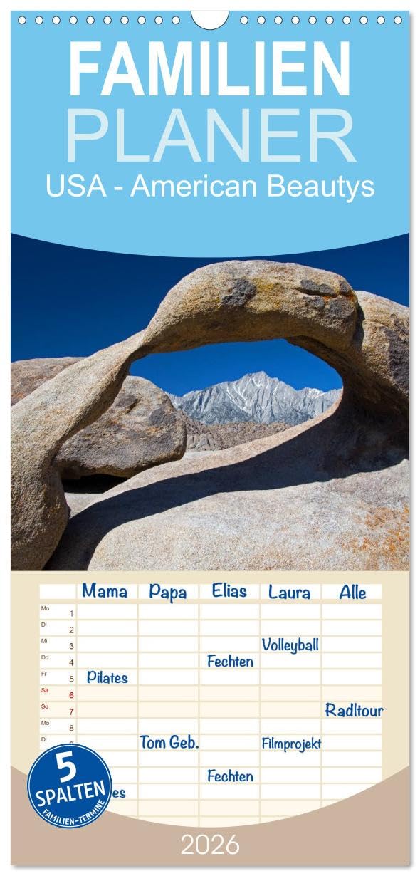 Familienplaner 2026 - USA - American Beautys mit 5 Spalten (Wandkalender, 21 cm x 45 cm), CALVENDO Leisure, Home & Garden