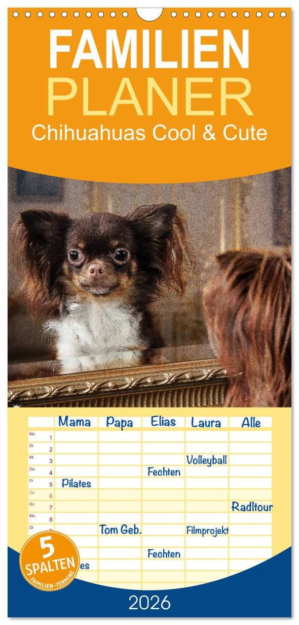Familienplaner 2026 - Chihuahuas - Cool and Cute mit 5 Spalten (Wandkalender, 21 cm x 45 cm), CALVENDO Natural Sciences