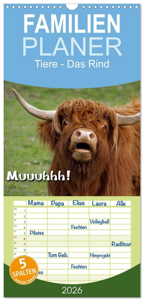 Familienplaner 2026 - Muuuhhh! mit 5 Spalten (Wandkalender, 21 cm x 45 cm), CALVENDO Natural Sciences