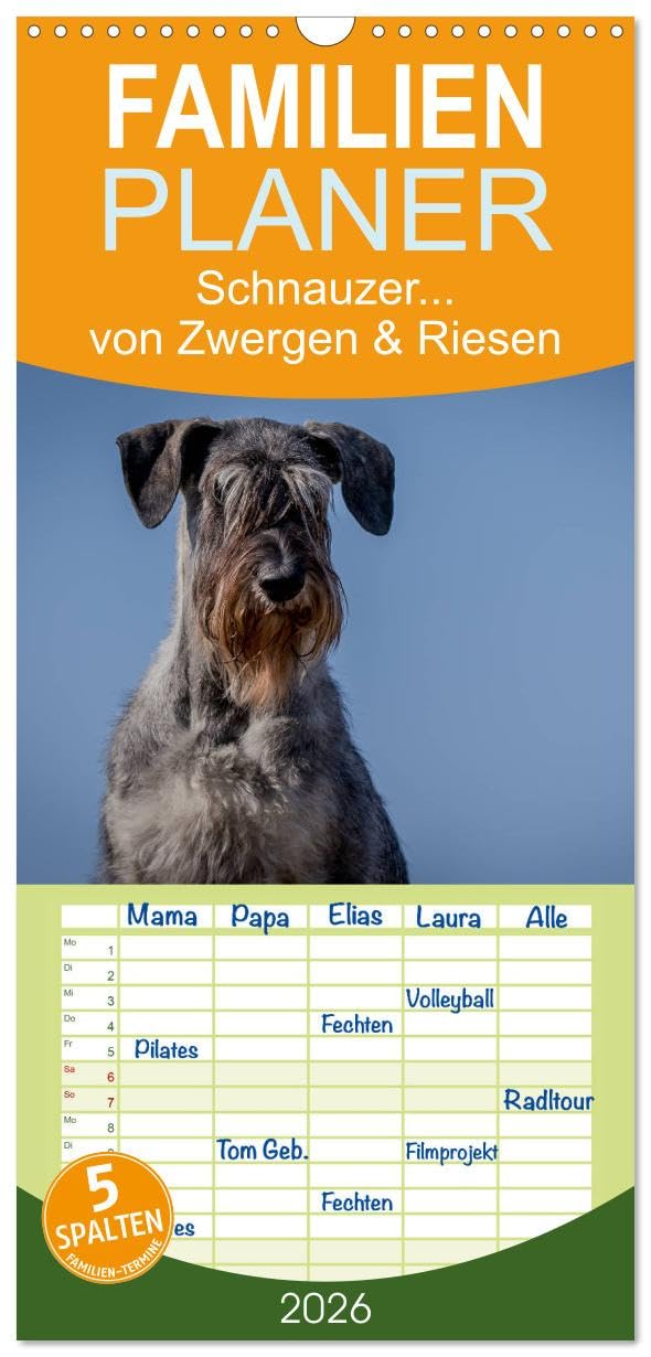 Familienplaner 2026 - Schnauzer... von Zwergen und Riesen 2026 mit 5 Spalten (Wandkalender, 21 cm x 45 cm), CALVENDO Natural Sciences