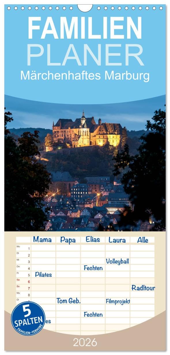 Familienplaner 2026 - Märchenhaftes Marburg mit 5 Spalten (Wandkalender, 21 cm x 45 cm), CALVENDO Photography
