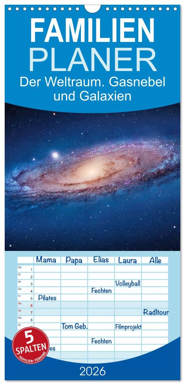 Familienplaner 2026 - Der Weltraum. Gasnebel und Galaxien mit 5 Spalten (Wandkalender, 21 cm x 45 cm), CALVENDO Living & Furnishing