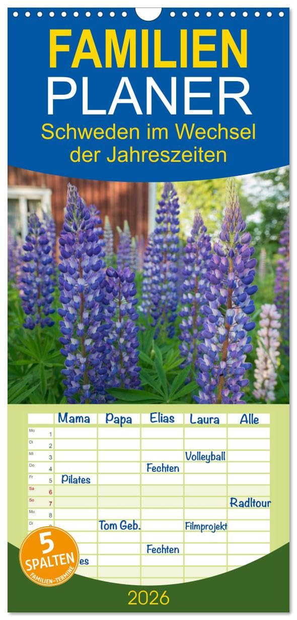 Familienplaner 2026 - Schweden im Wechsel der Jahreszeiten mit 5 Spalten (Wandkalender, 21 cm x 45 cm), CALVENDO Leisure, Home & Garden