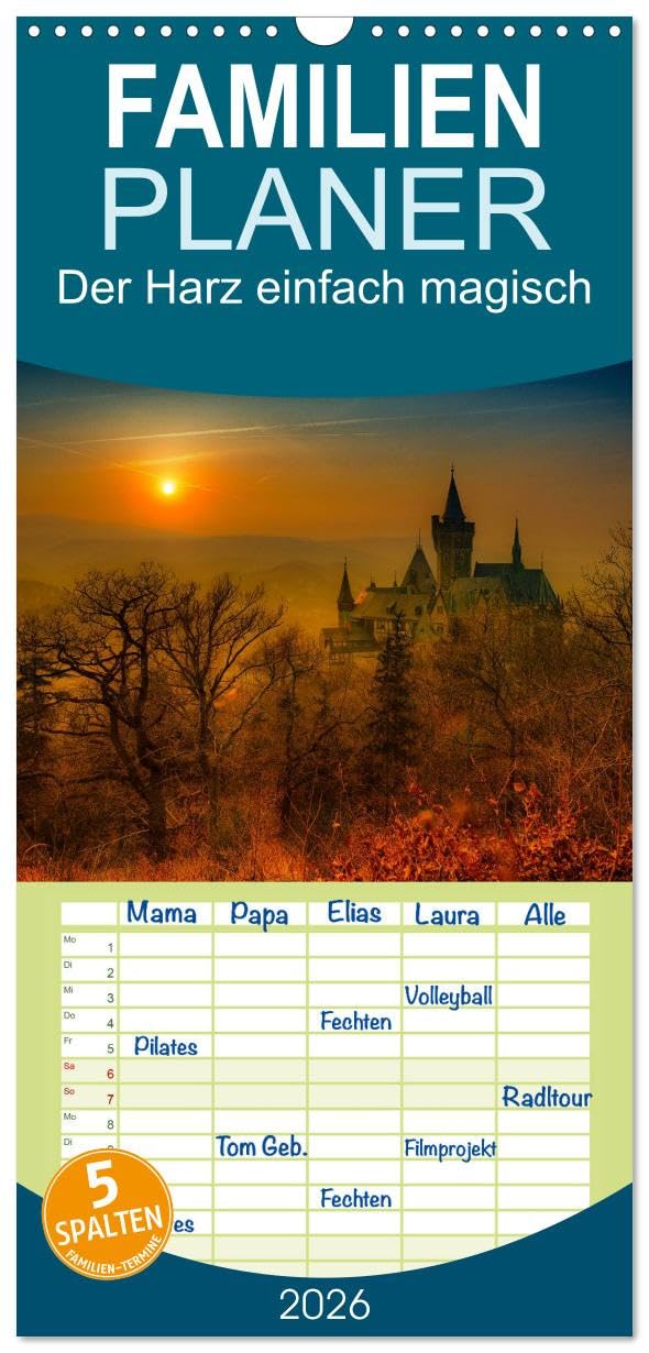 Familienplaner 2026 - Der Harz einfach magisch mit 5 Spalten (Wandkalender, 21 cm x 45 cm), CALVENDO Leisure, Home & Garden