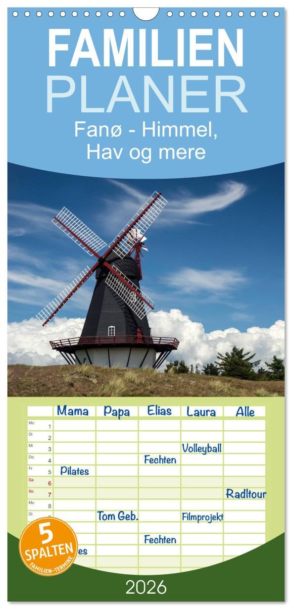 Familienplaner 2026 - Fanø - Himmel, Hav og mere mit 5 Spalten (Wandkalender, 21 cm x 45 cm), CALVENDO Leisure, Home & Garden