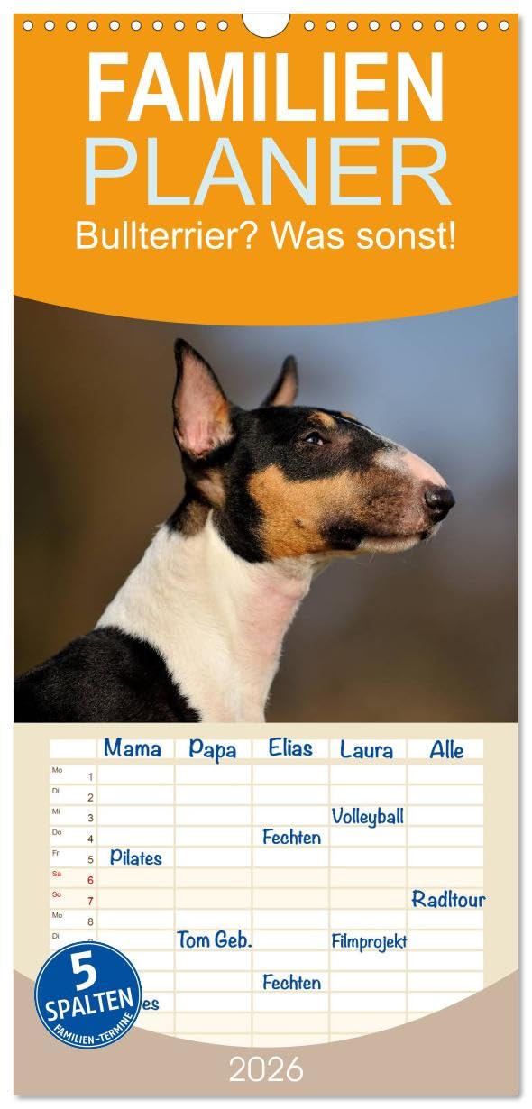 Familienplaner 2026 - Bullterrier? Was sonst! mit 5 Spalten (Wandkalender, 21 cm x 45 cm), CALVENDO Leisure, Home & Garden