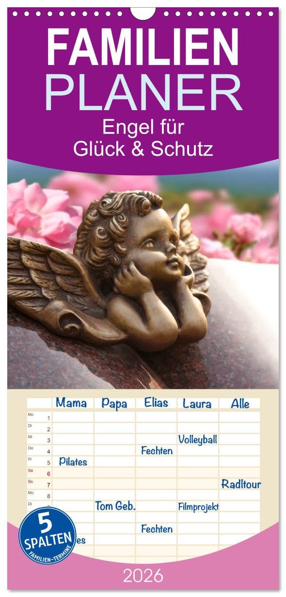 Familienplaner 2026 - Engel für Glück & Schutz mit 5 Spalten (Wandkalender, 21 cm x 45 cm), CALVENDO Leisure, Home & Garden