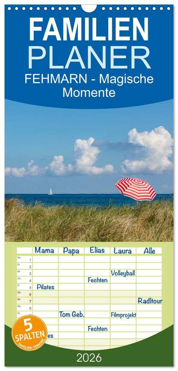 Familienplaner 2026 - FEHMARN - Magische Momente mit 5 Spalten (Wandkalender, 21 cm x 45 cm), CALVENDO Film, Art & Culture