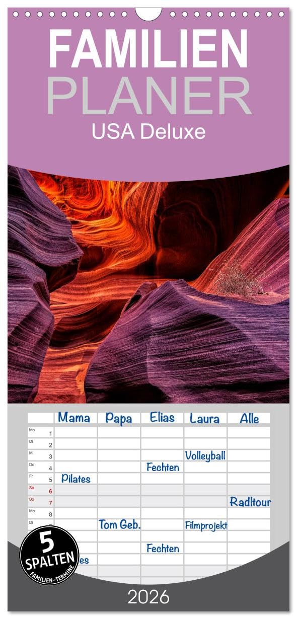 Familienplaner 2026 - USA Deluxe mit 5 Spalten (Wandkalender, 21 cm x 45 cm), CALVENDO Leisure, Home & Garden