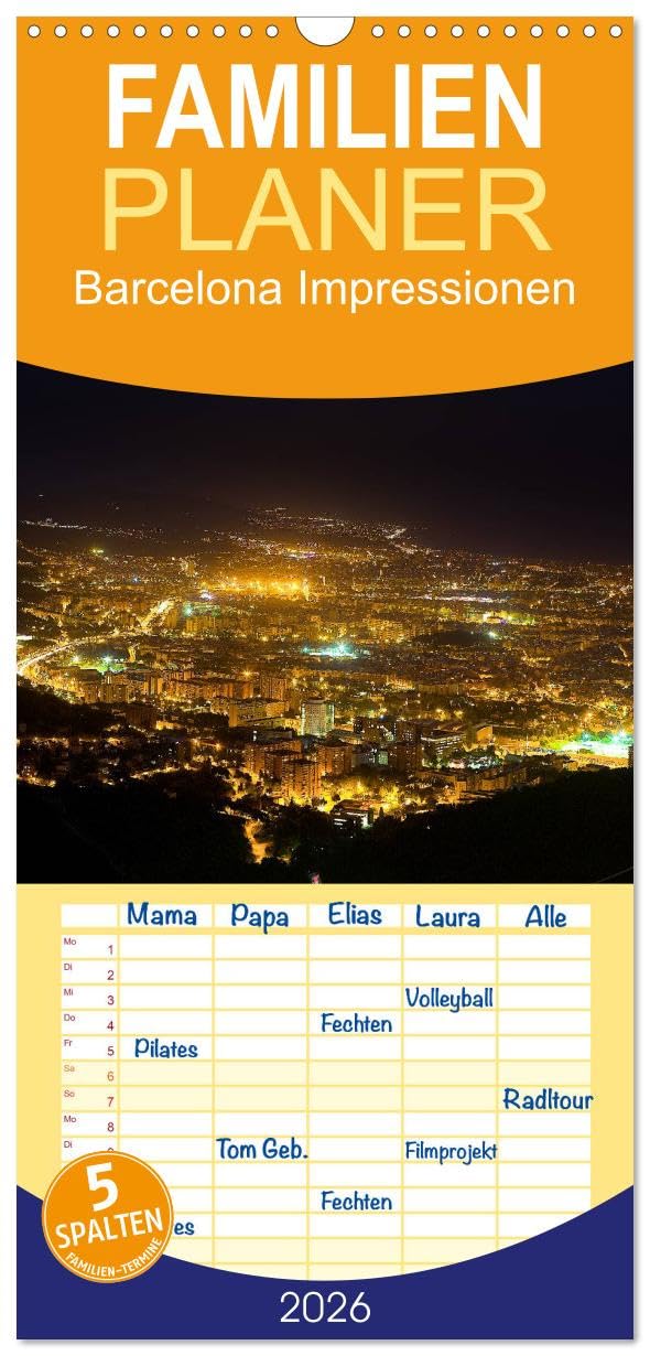 Familienplaner 2026 - Barcelona Impressionen mit 5 Spalten (Wandkalender, 21 cm x 45 cm), CALVENDO Business & Technology
