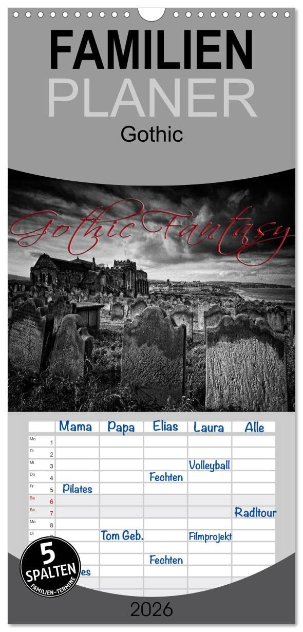 Familienplaner 2026 - Gothic Fantasy mit 5 Spalten (Wandkalender, 21 cm x 45 cm), CALVENDO Leisure, Home & Garden