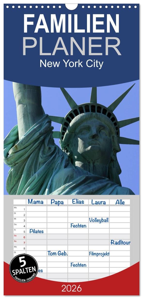 Familienplaner 2026 - New York City mit 5 Spalten (Wandkalender, 21 cm x 45 cm), CALVENDO Leisure, Home & Garden