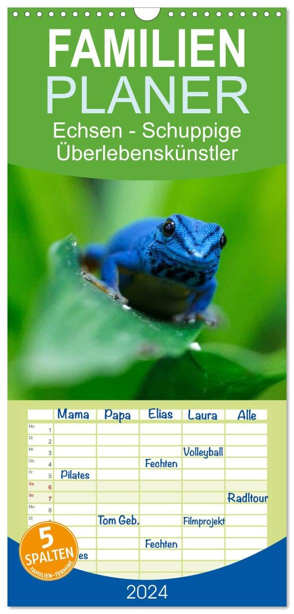 Familienplaner 2026 - Echsen - Schuppige Überlebenskünstler mit 5 Spalten (Wandkalender, 21 cm x 45 cm), CALVENDO Natural Sciences