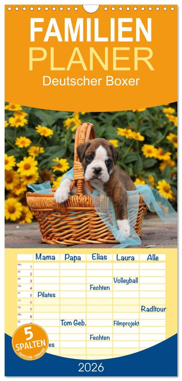 Familienplaner 2026 - Deutscher Boxer 2026 mit 5 Spalten (Wandkalender, 21 cm x 45 cm), CALVENDO Natural Sciences