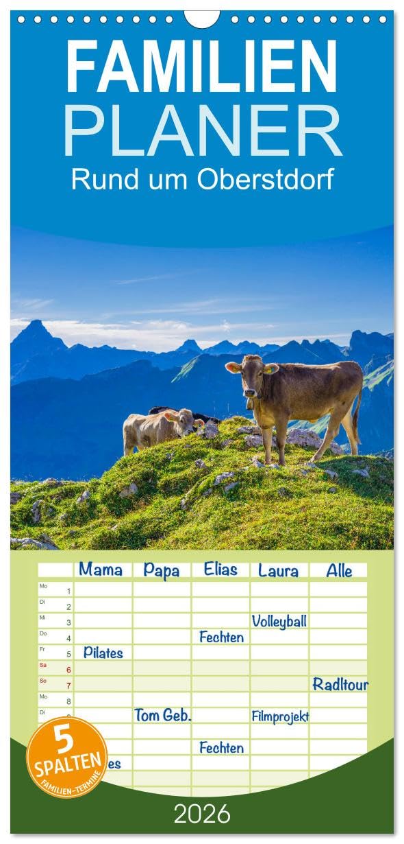 Familienplaner 2026 - Rund um Oberstdorf mit 5 Spalten (Wandkalender, 21 cm x 45 cm), CALVENDO Books