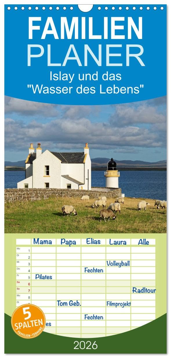 Familienplaner 2026 - Islay und das "Wasser des Lebens" mit 5 Spalten (Wandkalender, 21 cm x 45 cm), CALVENDO Leisure, Home & Garden