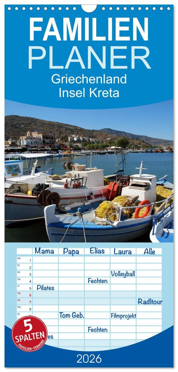 Familienplaner 2026 - Griechenland - Insel Kreta mit 5 Spalten (Wandkalender, 21 cm x 45 cm), CALVENDO Leisure, Home & Garden