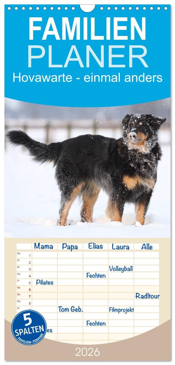 Familienplaner 2026 - Hovawarte - einmal anders mit 5 Spalten (Wandkalender, 21 cm x 45 cm), CALVENDO Living & Furnishing