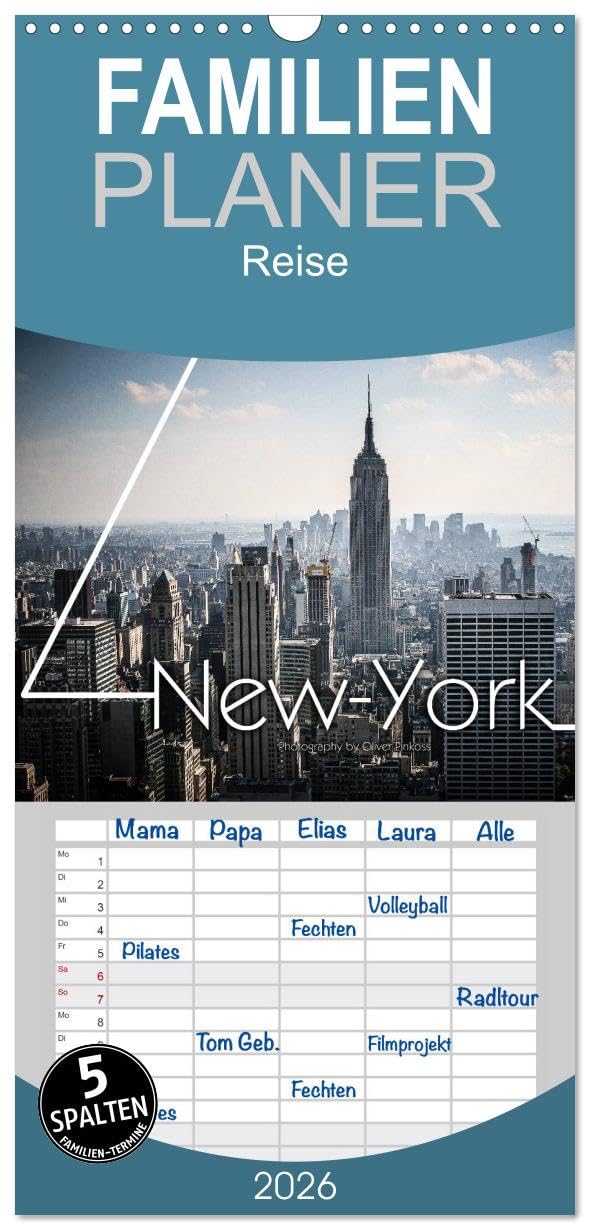 Familienplaner 2026 - New York Shoots mit 5 Spalten (Wandkalender, 21 cm x 45 cm), CALVENDO Leisure, Home & Garden