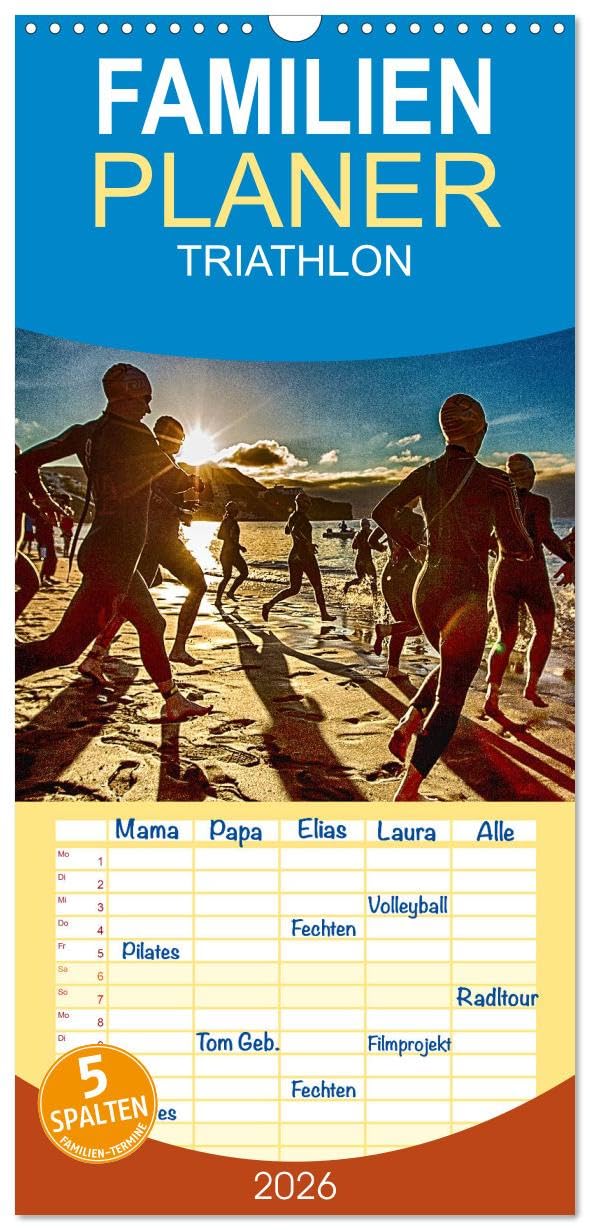 Familienplaner 2026 - TRIATHLON mit 5 Spalten (Wandkalender, 21 cm x 45 cm), CALVENDO Leisure & Fun