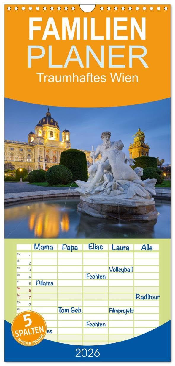 Familienplaner 2026 - Traumhaftes Wien mit 5 Spalten (Wandkalender, 21 cm x 45 cm), CALVENDO Leisure & Fun