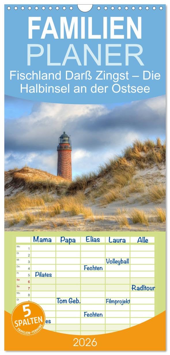 Familienplaner 2026 - Fischland Darß Zingst – Die Halbinsel an der Ostsee mit 5 Spalten (Wandkalender, 21 cm x 45 cm), CALVENDO Leisure, Home & Garden