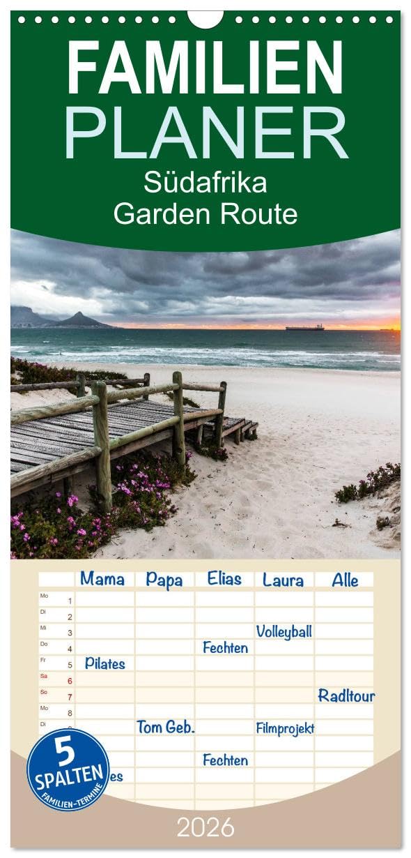 Familienplaner 2026 - Südafrika - Garden Route mit 5 Spalten (Wandkalender, 21 cm x 45 cm), CALVENDO Leisure, Home & Garden