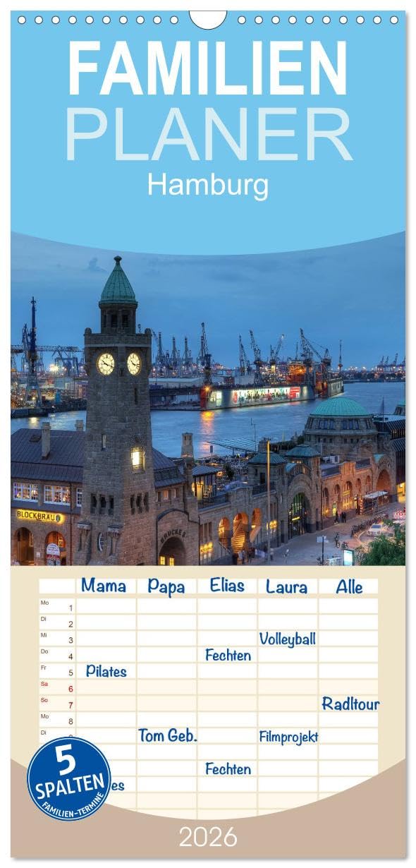 Familienplaner 2026 - Hamburg mit 5 Spalten (Wandkalender, 21 cm x 45 cm), CALVENDO Calendars
