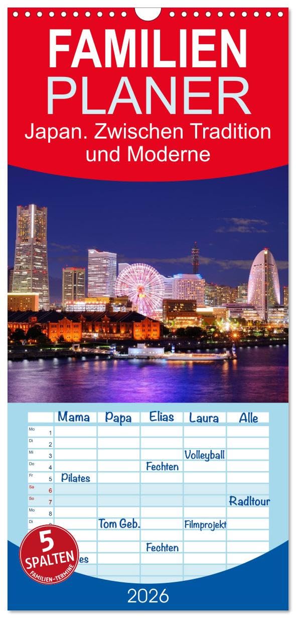 Familienplaner 2026 - Japan. Zwischen Tradition und Moderne mit 5 Spalten (Wandkalender, 21 cm x 45 cm), CALVENDO Living & Furnishing