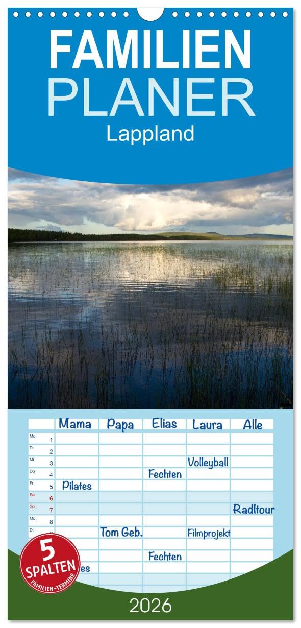Familienplaner 2026 - Lappland mit 5 Spalten (Wandkalender, 21 cm x 45 cm), CALVENDO Leisure, Home & Garden